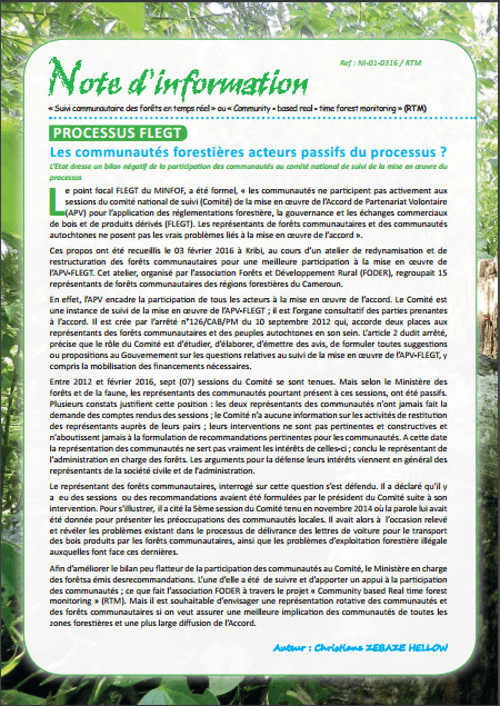 Lire la suite à propos de l’article PROCESSUS FLEGT: Les communautés forestières acteurs passifs du processus ?