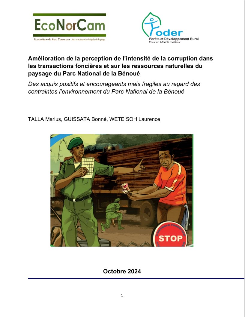 Lire la suite à propos de l’article Amélioration de la perception de l’intensité de la corruption dans les transactions foncières et sur les ressources naturelles dupaysage du Parc National de la Bénoué